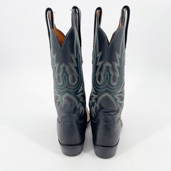 Lucchese Women’s 6 Black Leather Turquoise Stitching Square Toe Western Boots - Picture 7 of 11